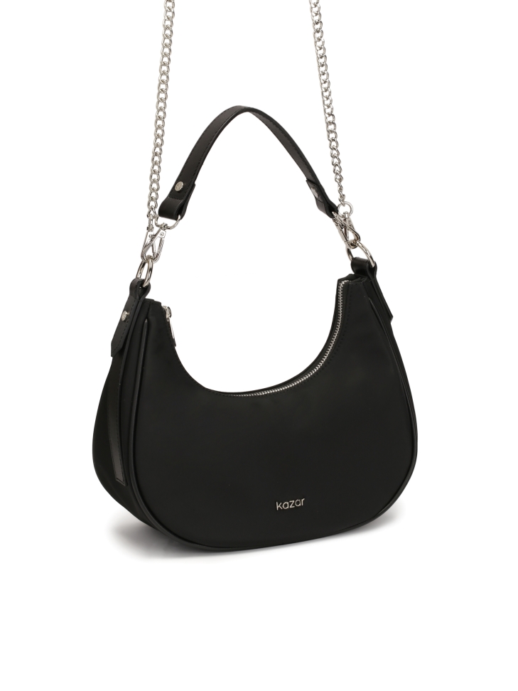 Czarna torebka tekstylna w kształcie rogala