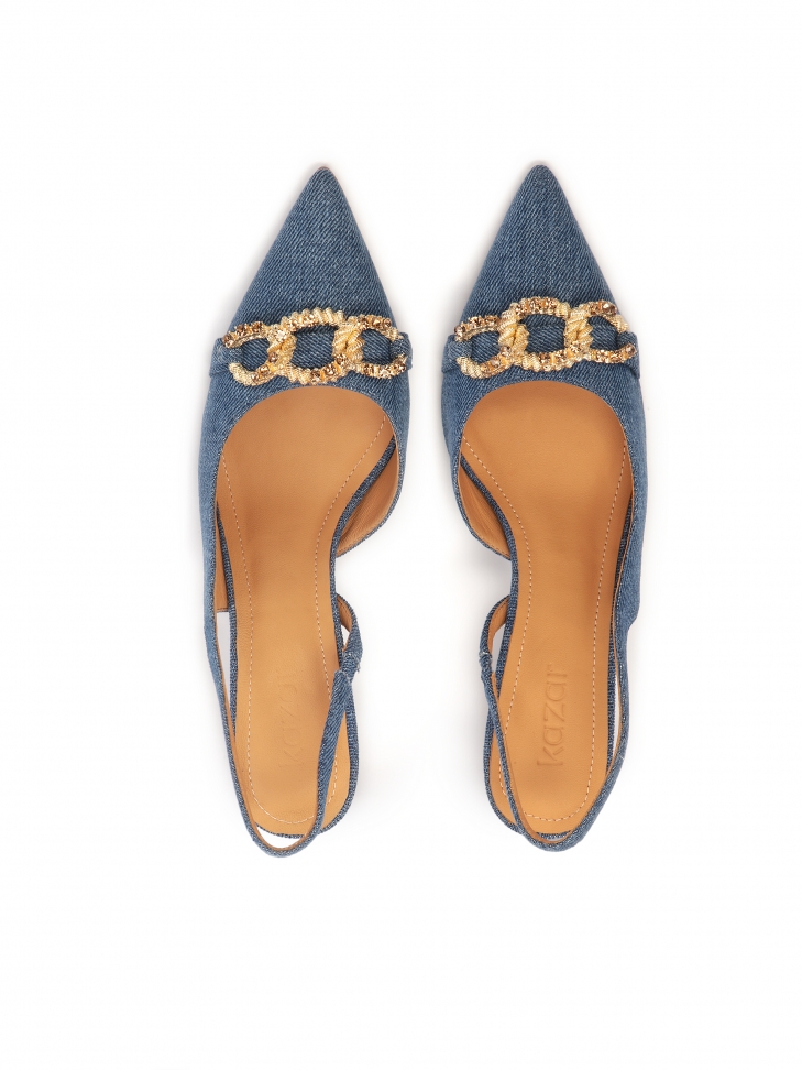 Niebieskie czółenka slingback z tkaniny denim