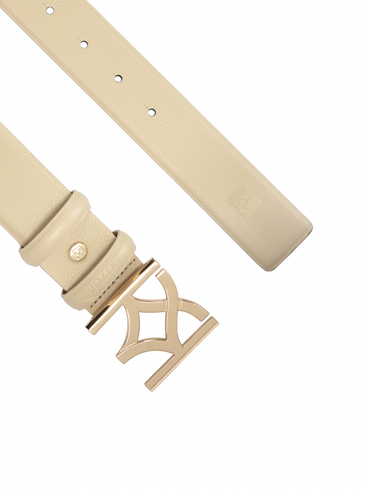 Beżowy pasek z gładkiej skóry z efektowną klamrą