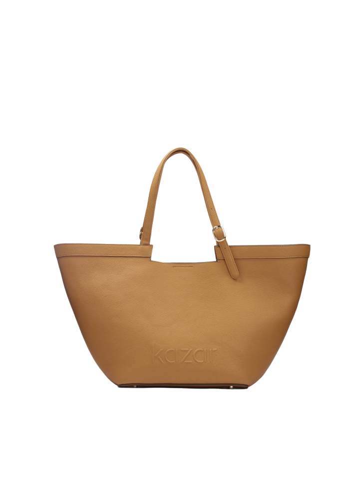 Duża tote bag ze skóry w jasnobrązowym kolorze