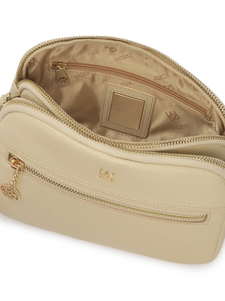 Kremowa 3-komorowa torebka ze skóry