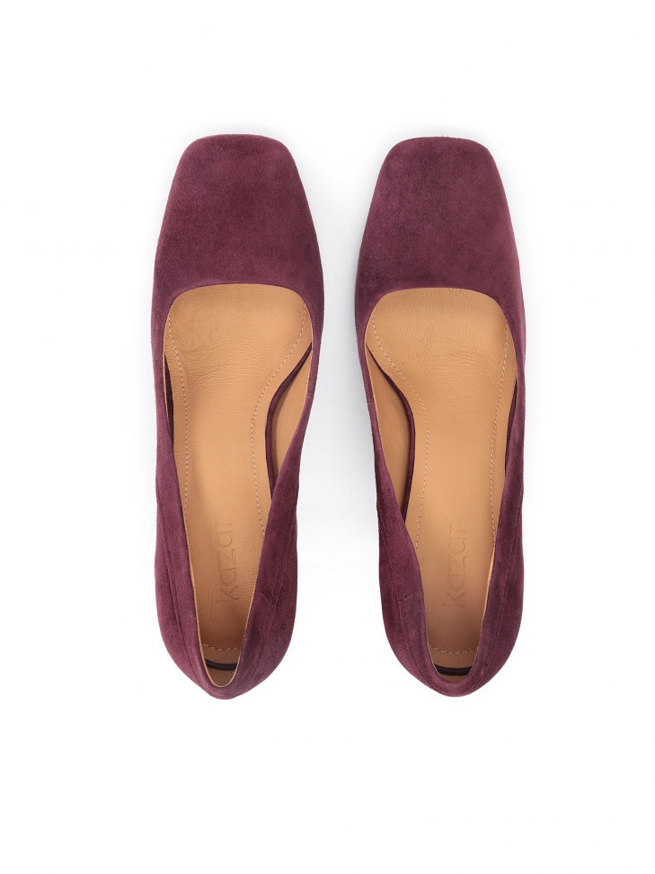 Bordowe zamszowe czółenka na szerokim obcasie