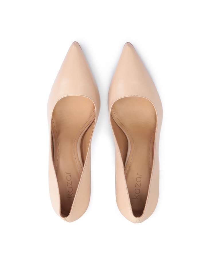 Beżowe czółenka ze skóry na szpilce