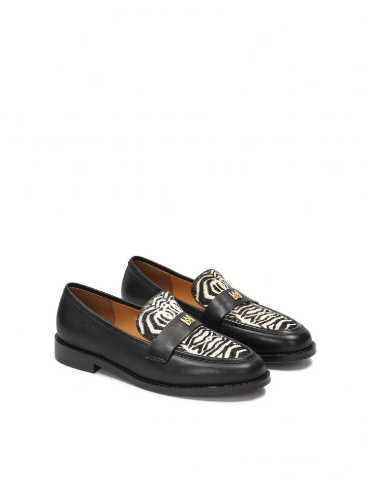 Loafersy ze skóry z naturalnym włosiem we wzór zebry