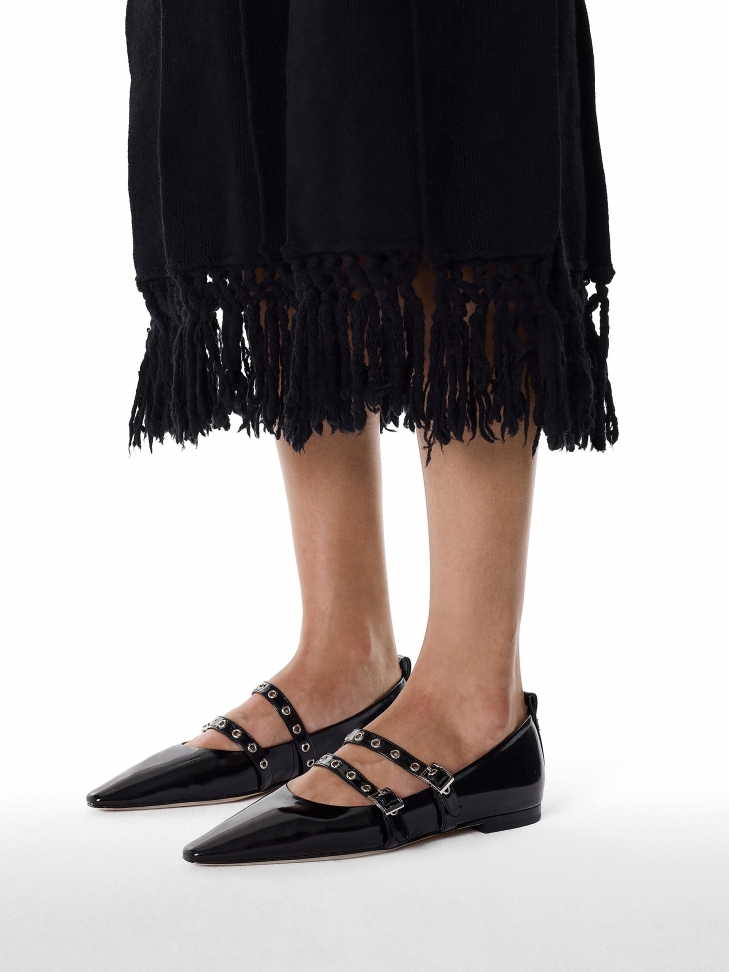 Czarne czółenka na płaskiej podeszwie z dwoma paseczkami