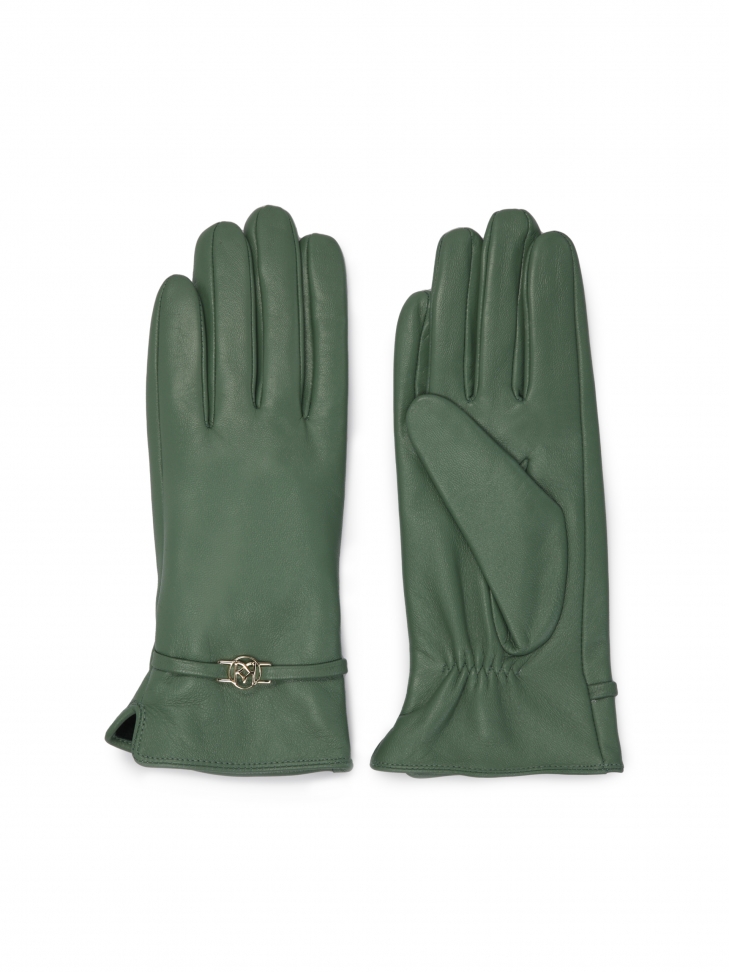 Skórzane damskie rękawiczki w kolorze zielonym