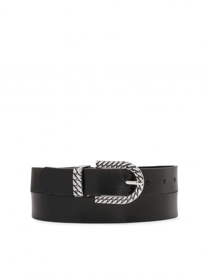 Klasyczny czarny pasek ze srebrną zdobioną klamrą