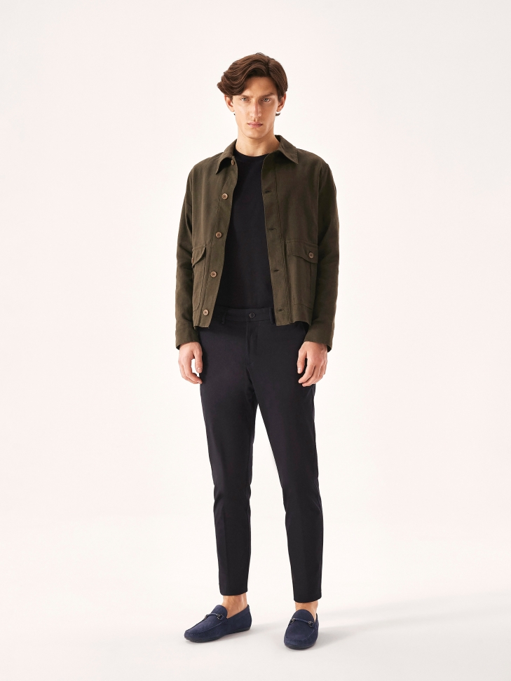 Stylowe granatowe mokasyny męskie z nubuku