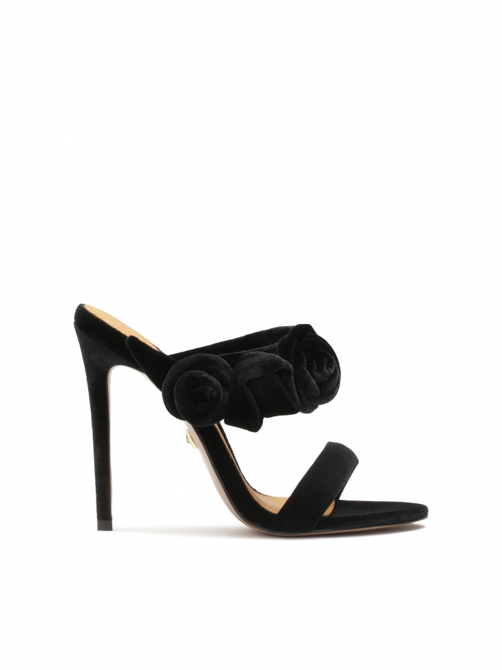 Klapki na obcasie zdobione różami 3D