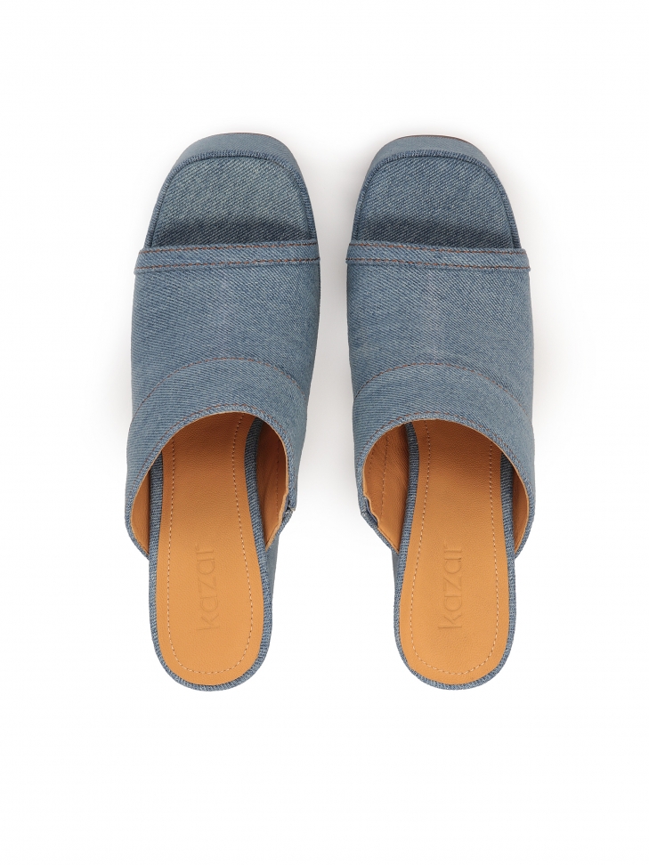 Klapki denim na platformie i wysokim obcasie