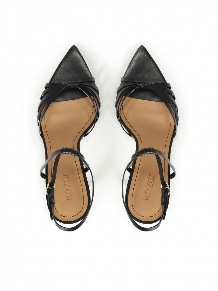 Czarne sandały skórzane na smukłym obcasie