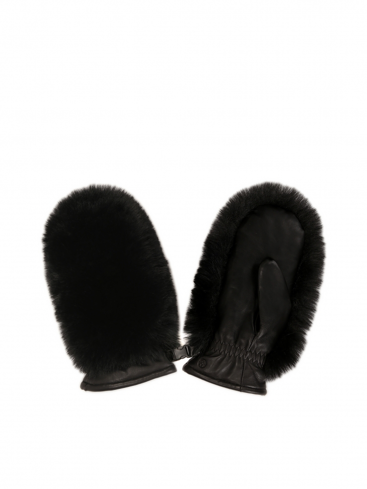 Skórzane rękawiczki jednopalczaste z futrem syntetycznym