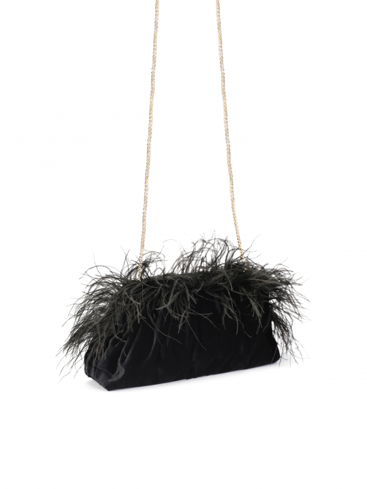 Czarna wieczorowa torebka pouch bag z piórami