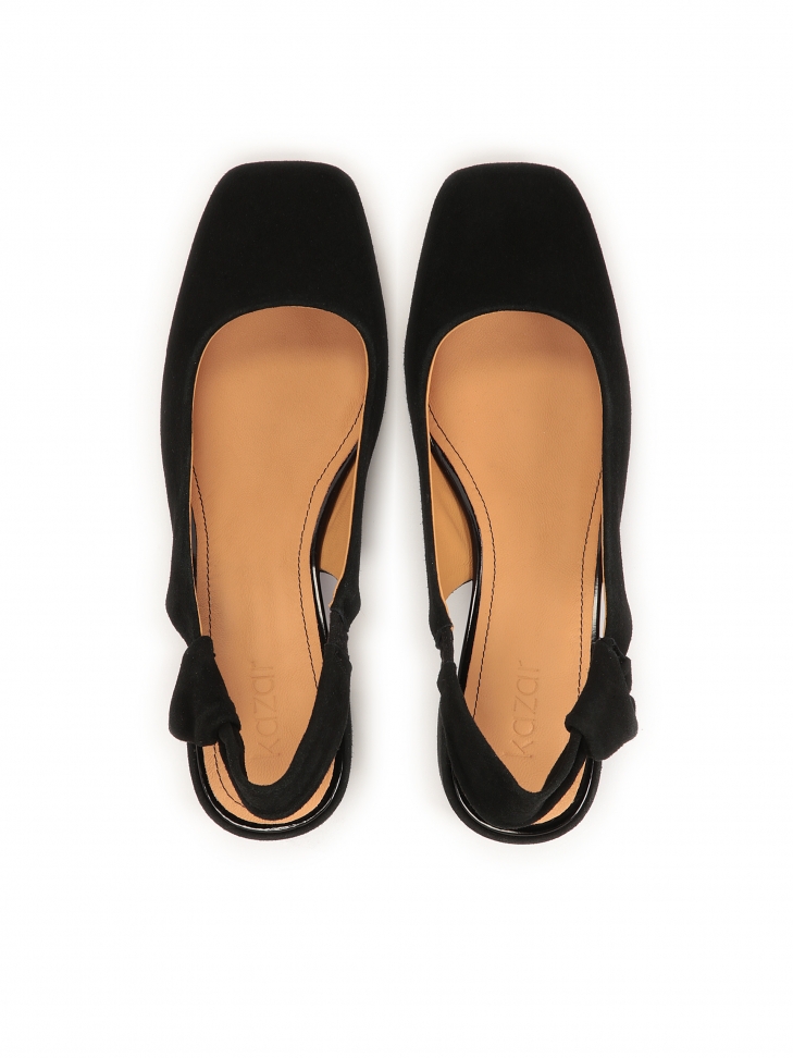 Czarne czółenka z odytymi piętami i niskimi obcasami
