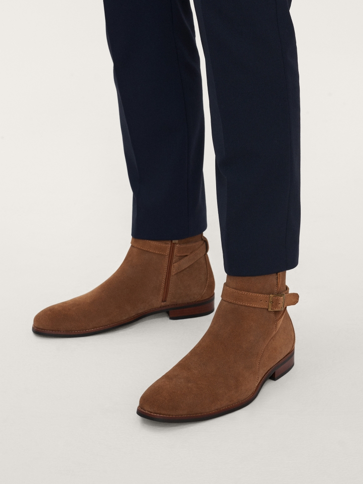 Jasnobrązowe zamszowe trzewiki męskie na suwak