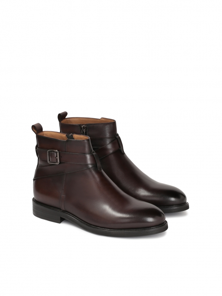 Eleganckie brązowe trzewiki męskie zdobione paskiem ze sprzączką