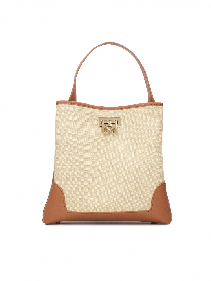 Brązowa torebka ze skóry i tkaniny