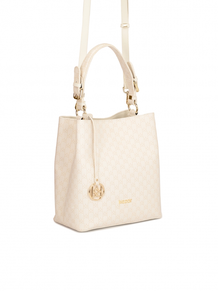 Skórzana torebka z beżowym printem