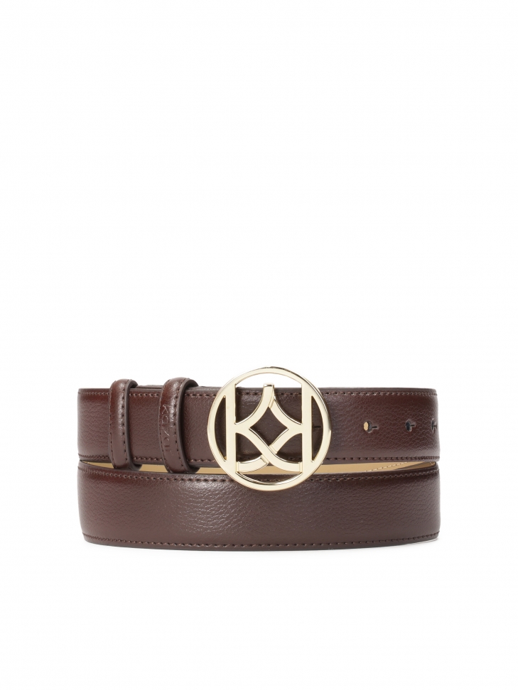 Klasyczny brązowy pasek z klamrą w monogram KAZAR