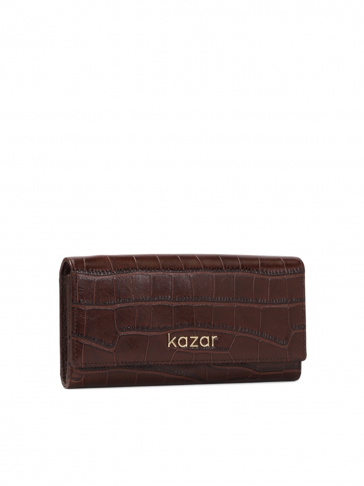 Luksusowy portfel z tłoczonej brązowej skóry