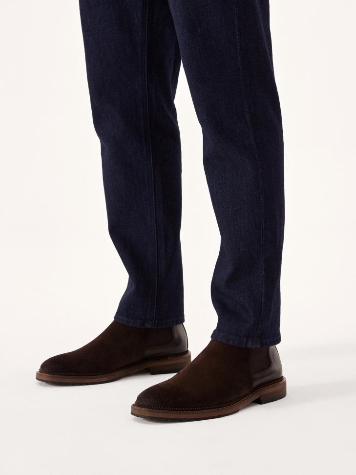 Brązowe sztyblety z zamszu i gładkiej skóry