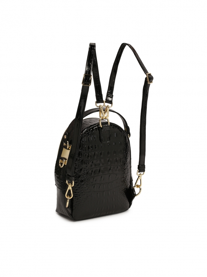 Lakierowany czarny plecak w zwierzęcy motyw