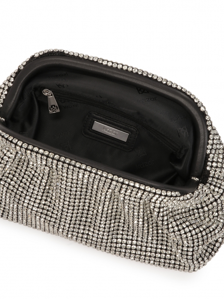 Srebrna torebka wieczorowa z cyrkoniami