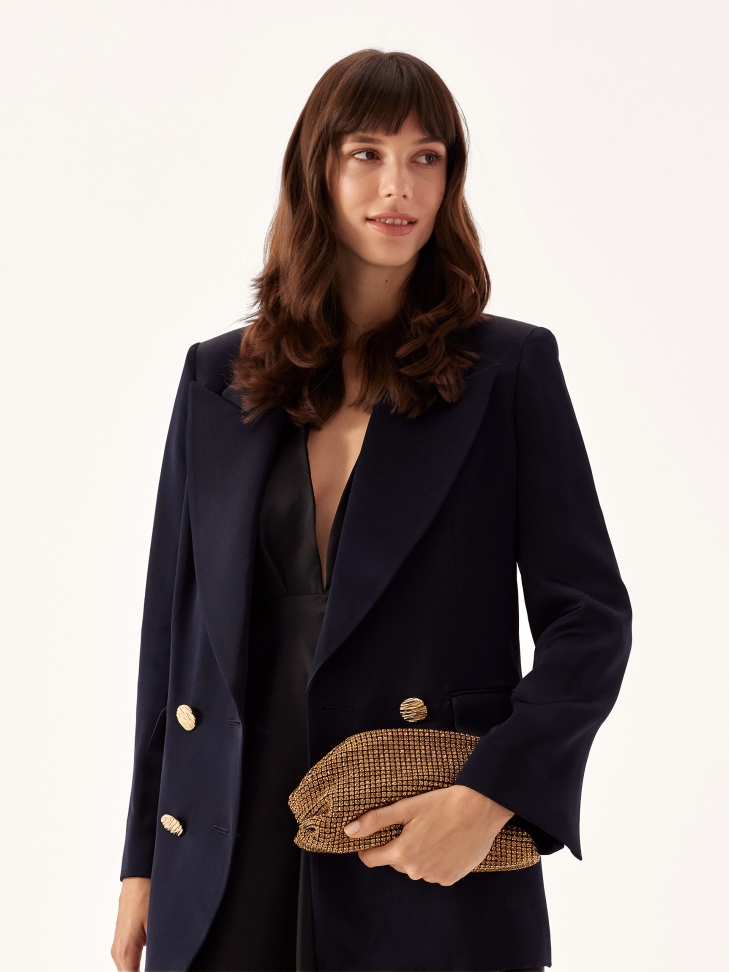 Złota torebka do ręki z cyrkoniami