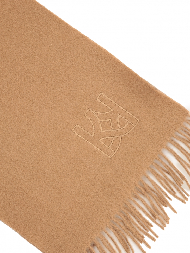 Jasnobrązowy kaszmirowy szal z logo KAZAR