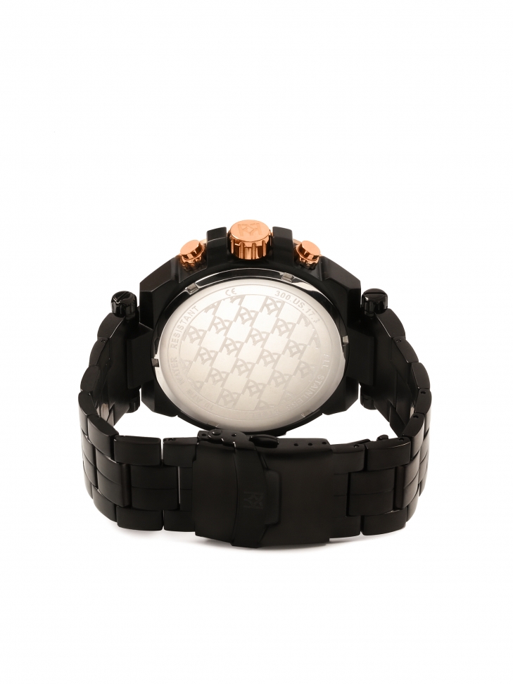 Czarny zegarek męski z elementami w miedzianym kolorze
