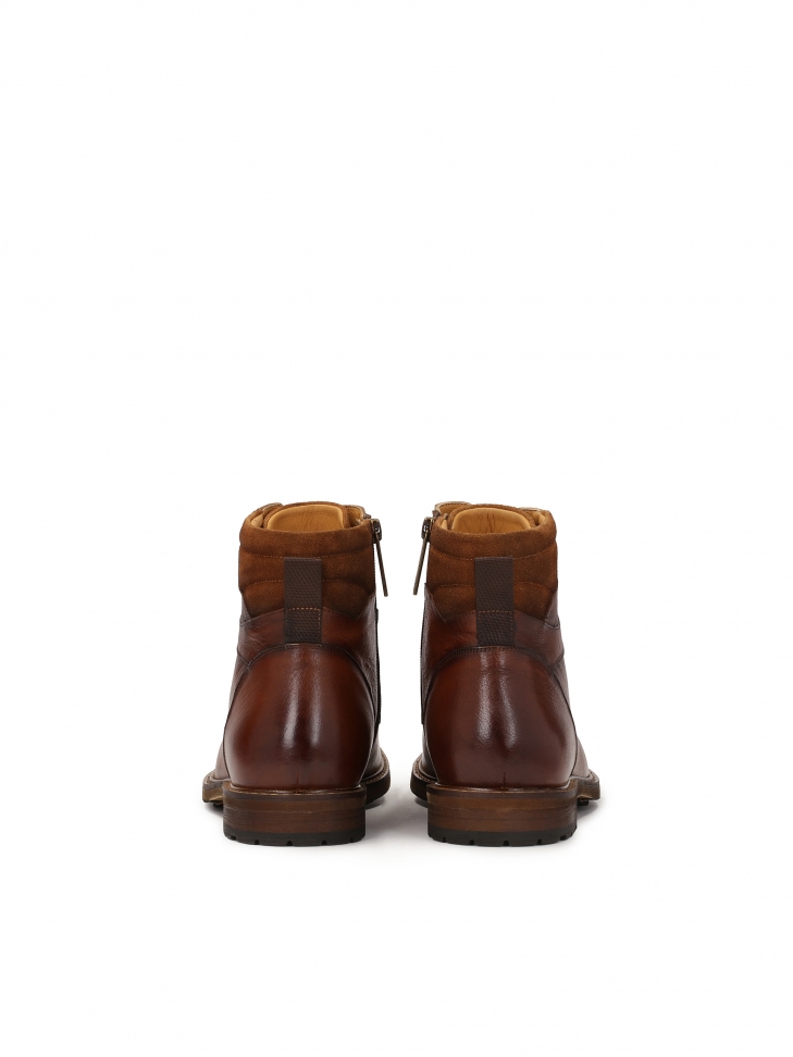 Brązowe trzewiki z gładkiej skóry i zamszu