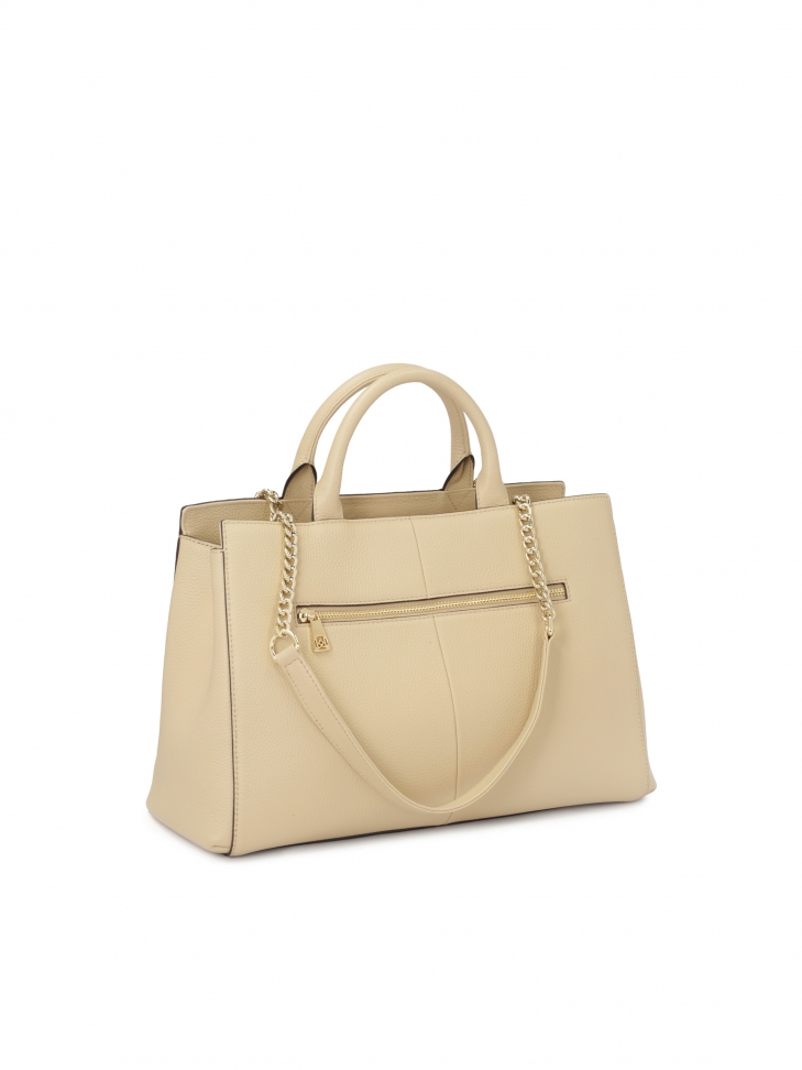 Beżowa torebka ze skóry z podwójnymi uchwytami