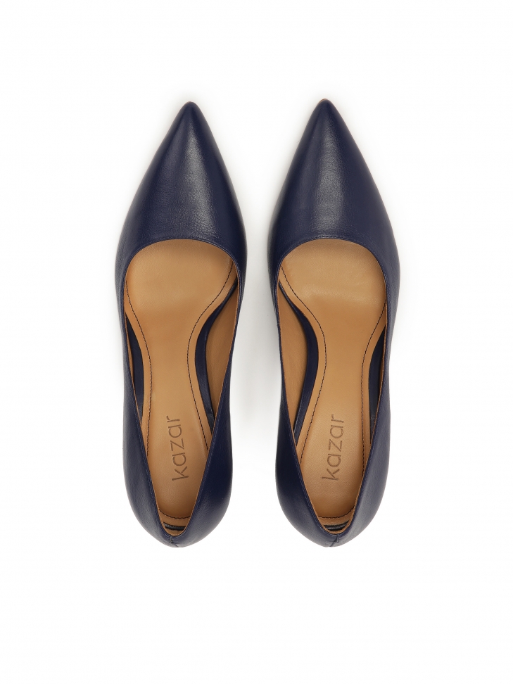 Granatowe czółenka na słupku z noskami w szpic