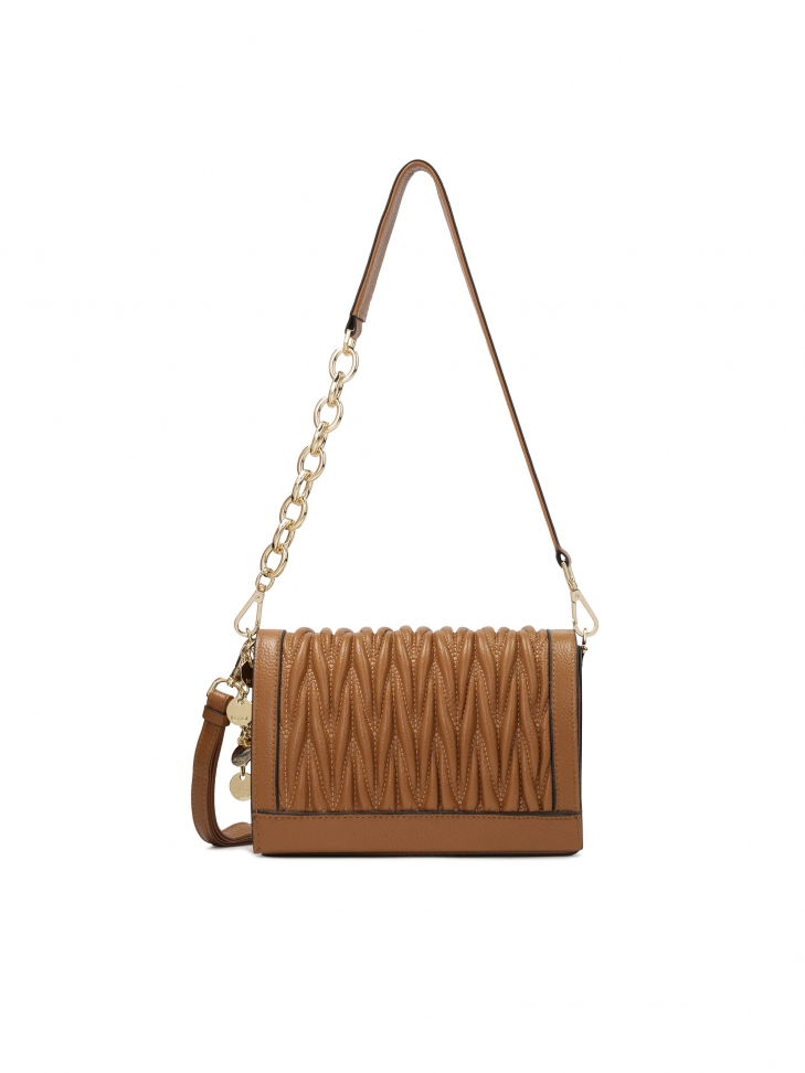 Skórzana torebka z pikowaną klapą i dwoma paskami