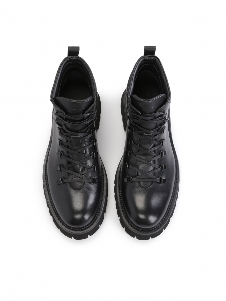 Masywne skórzane trzewiki męskie ze sznurowaną cholewką