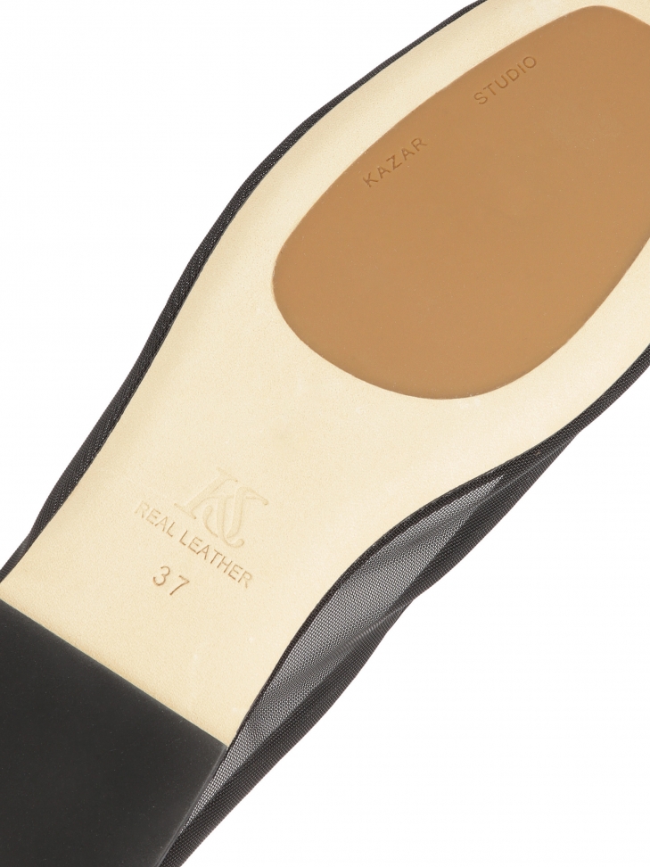 Czarne baleriny z siateczki ze skórzaną lamówką