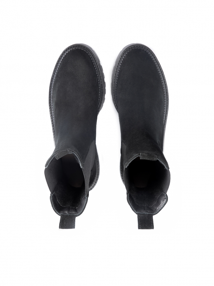 Czarne proste botki damskie typu chelsea z wsuwaną cholewką