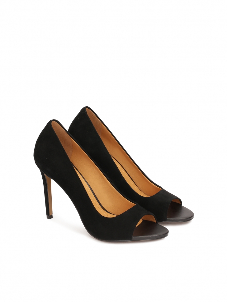 Zamszowe czółenka z wyciętą cholewką