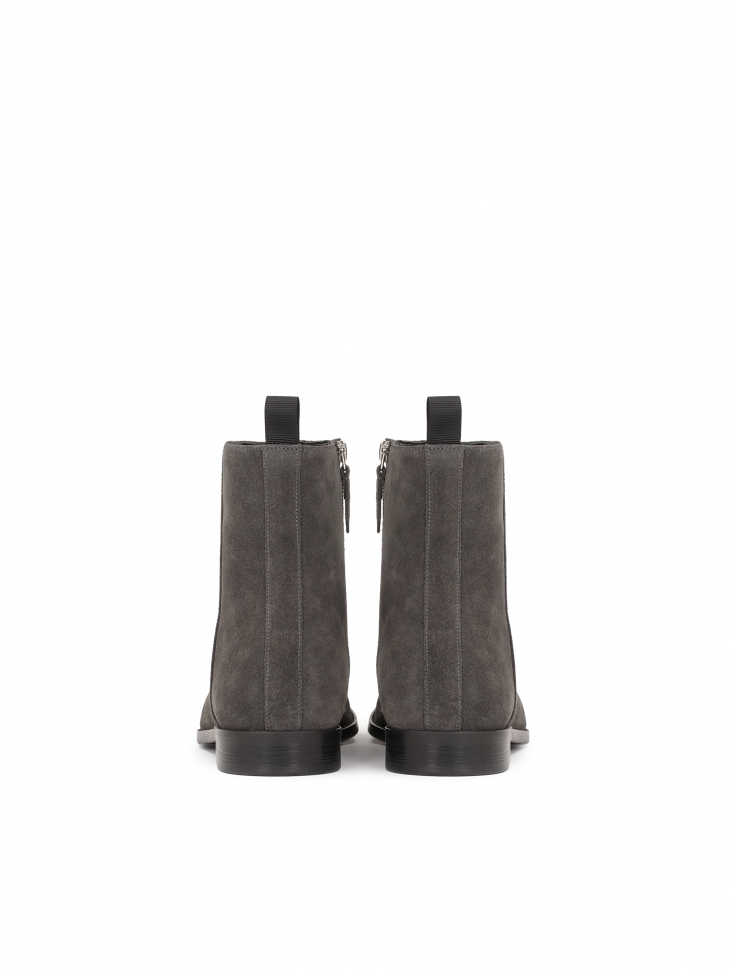 Grafitowe botki męskie z wysoką cholewką zapinaną na suwak