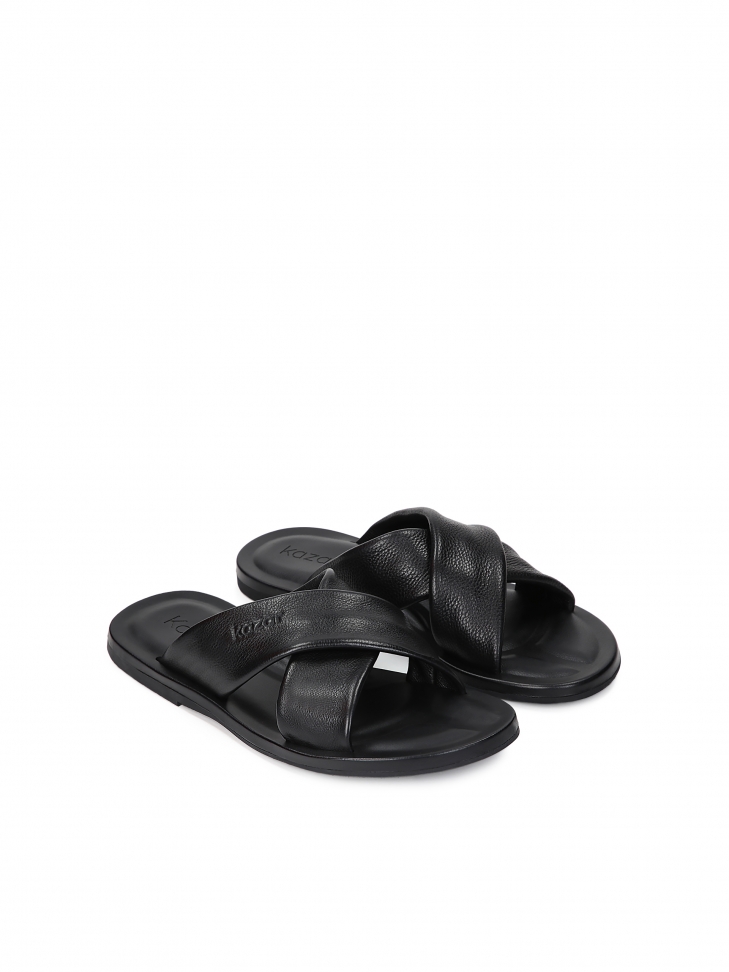 Czarne skórzane klapki męskie z szerokimi paskami