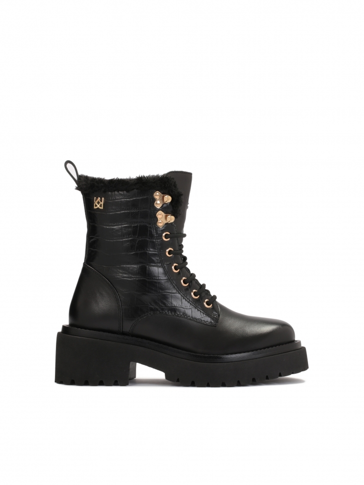 Ocieplane trzewiki damskie z tłoczonej i gładkiej skóry