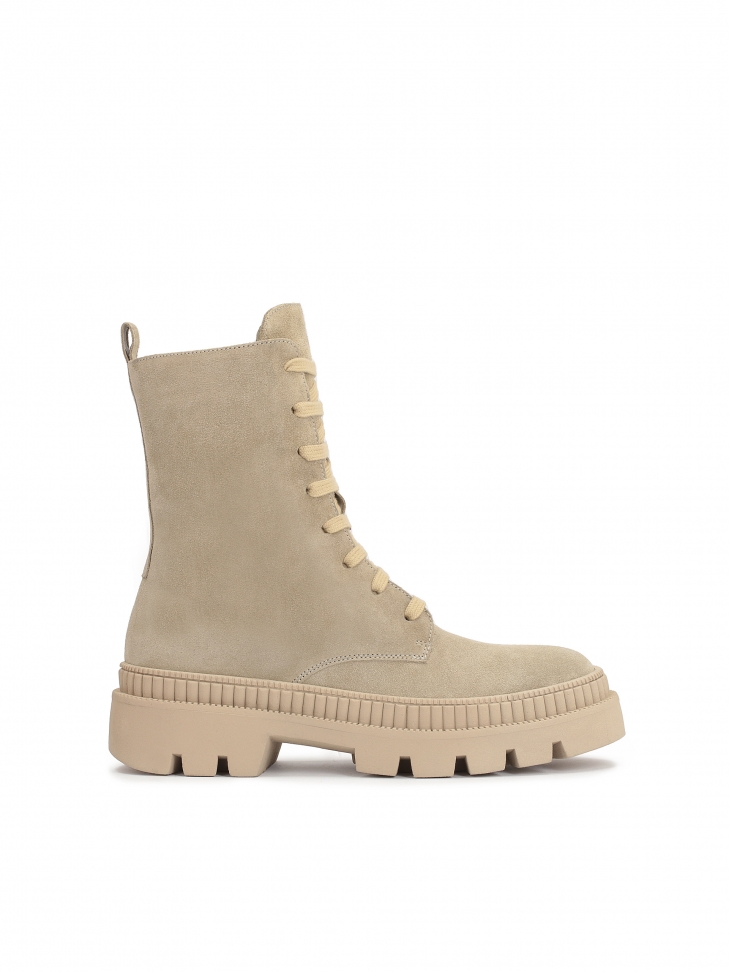 Trzewiki damskie z ciemnobeżowego zamszu