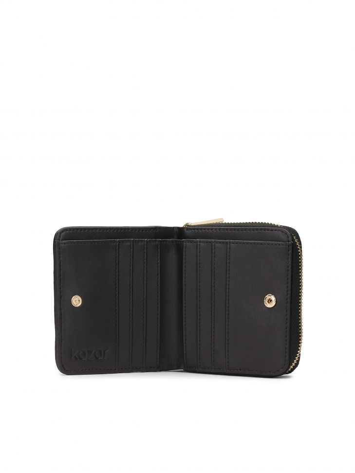 Mały pikowany portfel ze skóry z rozkładanymi klapami