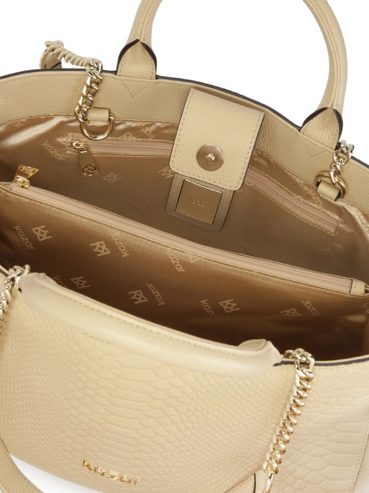 Beżowa torebka ze skóry z podwójnymi uchwytami