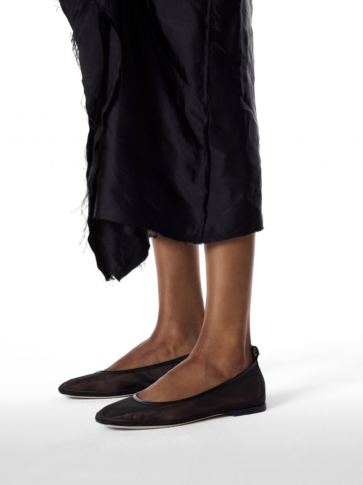 Czarne baleriny z siateczki ze skórzaną lamówką