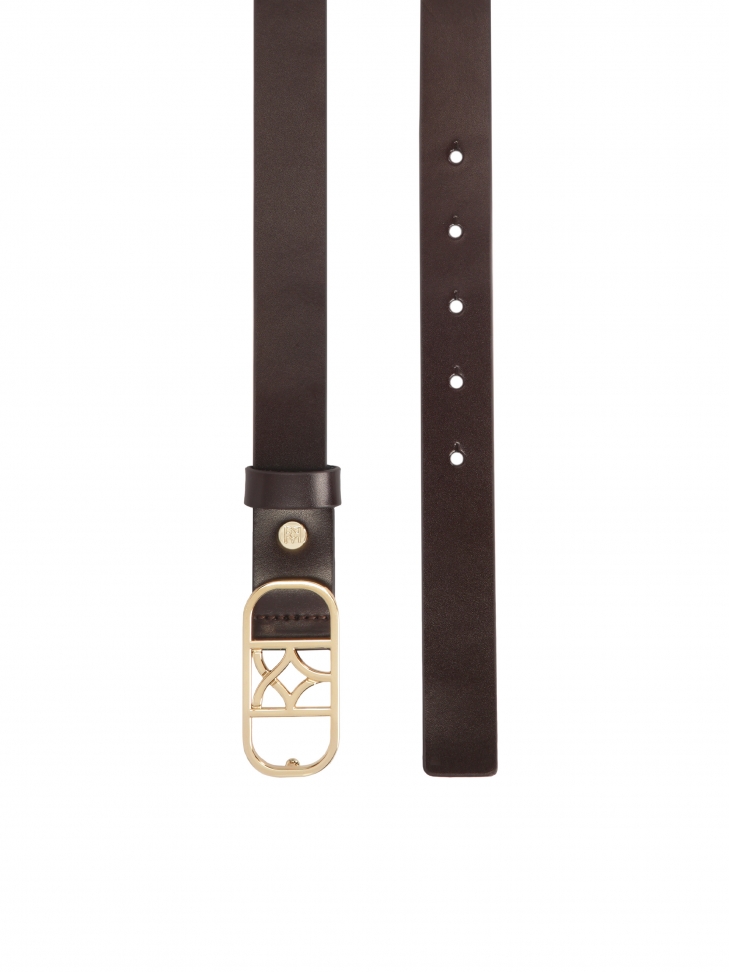 Ciemnobrązowy pasek z elegancką klamrą