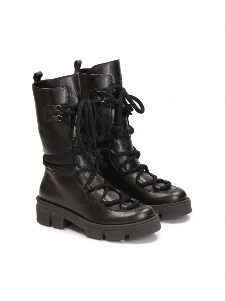 Wysokie sznurowane trzewiki ze skóry