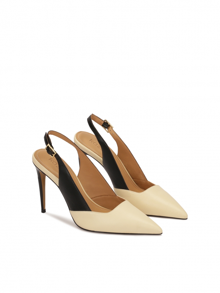 Dwukolorowe czółenka na szpilce z odytą piętą