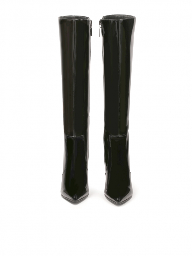 Eleganckie kozaki na szpilce z lakierowanej skóry