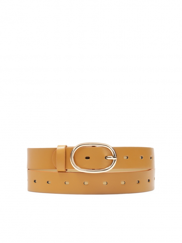 Brązowy pasek z owalną klamrą